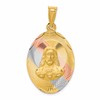 14K with Rose and White Rhodium Diamond-cut Solid Large Sagrado Corazon de Jesus Oval Pendant