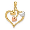 14K Two-tone and White Rhodium Polished Hearts Pendant