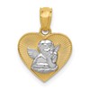 14k and White Rhodium Polished Guardian Angel in Heart Pendant