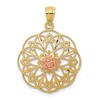 14k Two-tone Polished Rose in Round Filigree Charm