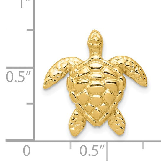 14k Gold Polished Large Sea Turtle Chain Slide