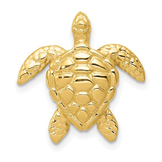 14k Gold Polished Large Sea Turtle Chain Slide