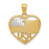 14k and White Rhodium Polished American Flag USA in Heart Pendant