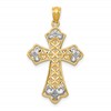 14k and White Rhodium Polished Diamond-cut Filigree Cross Pendant