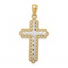 14k with White Rhodium Diamond-cut Budded Cross Pendant