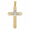14K and White Rhodium Polished Diamond-Cut Dove Cross Pendant
