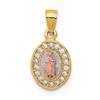 14K Two-Tone with White Rhodium Diamond-cut CZ Our Lady of Guadalupe Oval Pendant
