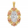 14K Two-Tone with White Rhodium Our Lady Of Guadalupe with Flowers Oval Pendant