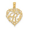 14KY Heart Script Letter R Initial Charm