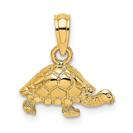 14K Gold Polished and Textured Mini Turtle Charm