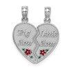 14K White Gold Enameled BIG-LITTLE SISTER 2-Piece Break-Apart Heart Charm
