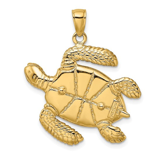 14K Gold 3-D Brown Enamel Large Sea Turtle Charm
