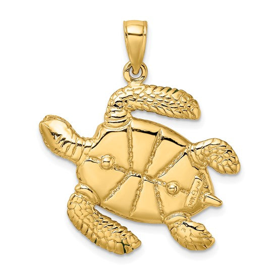 14K Gold 3-D Green Enamel Large Sea Turtle Charm