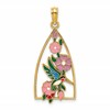 14K Enameled Hummingbird and Flowers Triangle Charm