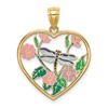 14K Enamel Dragonfly and Flower in Heart Charm