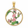 14K Enameled Hummingbirds and Flowers In Circle Charm