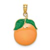 14K Orange and Green Enameled Orange with Stem and Leaf Charm