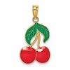 14K Red and Green Enameled Cherries with Leaf Charm