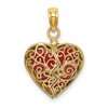 14K Red Enameled 3-D Reversible Filigree Heart That Opens Charm