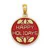 14K Enameled HAPPY HOLIDAYS with Holly Round Disc Charm