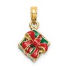 14K 3-D Enameled Green Gift Box with Red Bow Charm