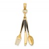 14K 3-D Black Enameled Knife, Fork, Spoon Moveable Charm