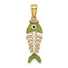 14k 3-D Green Enamel Fish Bone Charm