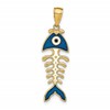 14k 3-D  Blue Enamel Fish Bone Pendant