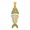 14k 3-D  Green Enamel Fish Bone Charm