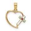 14K Enamel Cross and Heart Charm