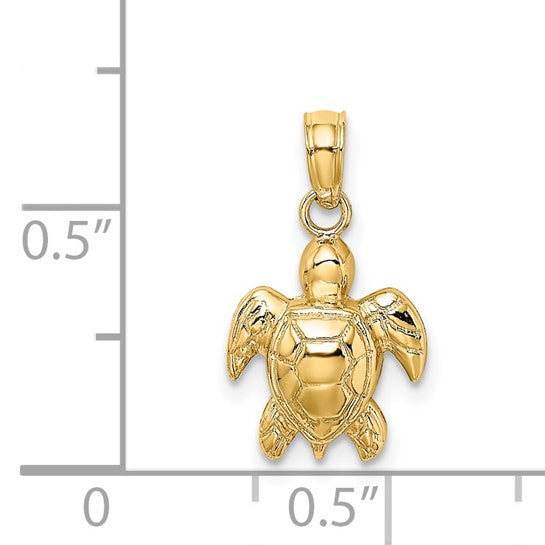 14K Gold Textured Mini Sea Turtle Charm