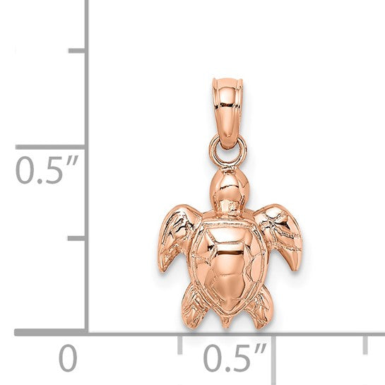 14K Rose Gold Textured Mini Sea Turtle Charm