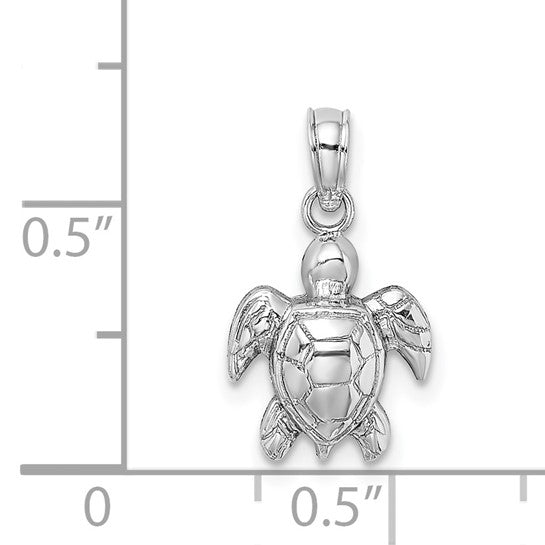 14K White Gold Textured Mini Sea Turtle Charm
