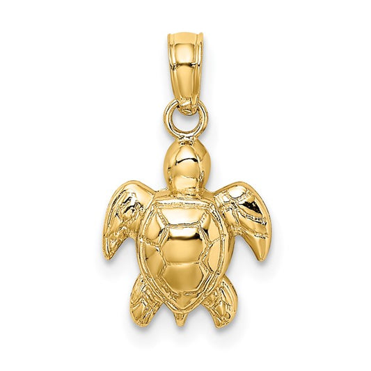 14K Gold Textured Mini Sea Turtle Charm