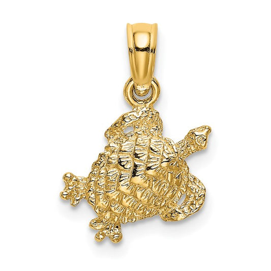 14K Gold Textured Sea Turtle Charm