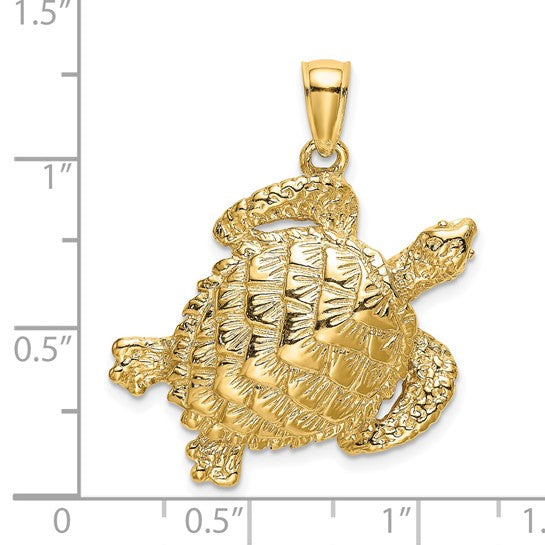 14K Gold Textured Sea Turtle Charm
