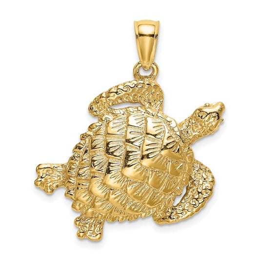 14K Gold Textured Sea Turtle Charm