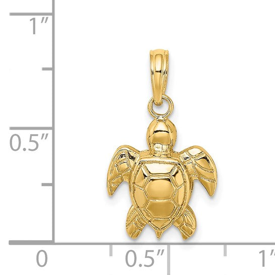 14K Gold Textured Sea Turtle Charm