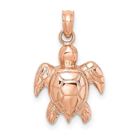 14K Rose Gold Textured Sea Turtle Charm