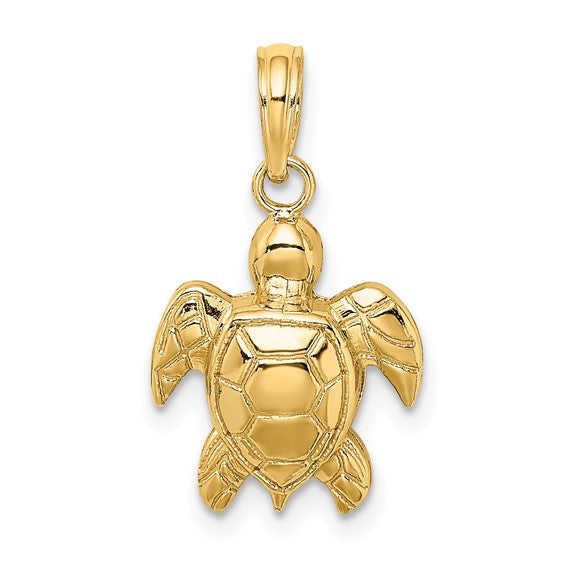 14K Gold Textured Sea Turtle Charm