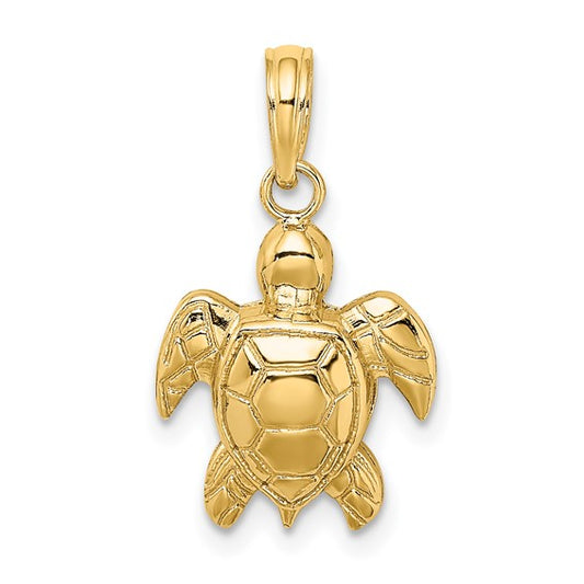 14K Gold Textured Sea Turtle Charm