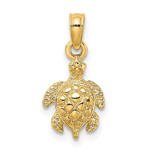 14K Gold Textured Sea Turtle Charm