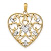 14k and White Rhodium Filigree Leaf Accent Heart Charm