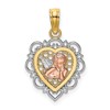14K Two-tone and White Rhodium Small Angel In Scalloped Edge Heart Charm