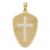 14K with White Rhodium Cross Shield with Joshua 1:9 On Reverse Charm