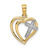 14K with White Rhodium Cross In Heart Charm