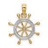 14K and White Rhodium 2-D Ship Wheel Charm