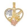 14k Two-tone with White Rhodium Textured #1 Mom Heart Charm
