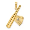 14K Baseball Bat With White Rhodium Ball Charm