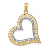 14k and White Rhodium Diamond-cut Large Tilted Heart Charm
